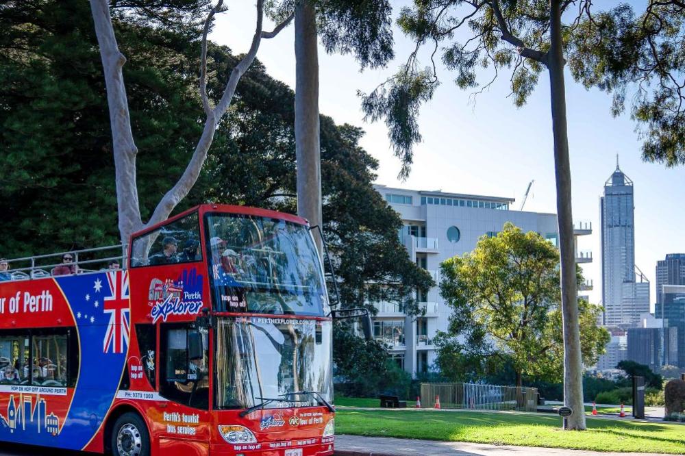 Perth Explorer Bus hop-on hop-off experience through Kings Park and Perth City.