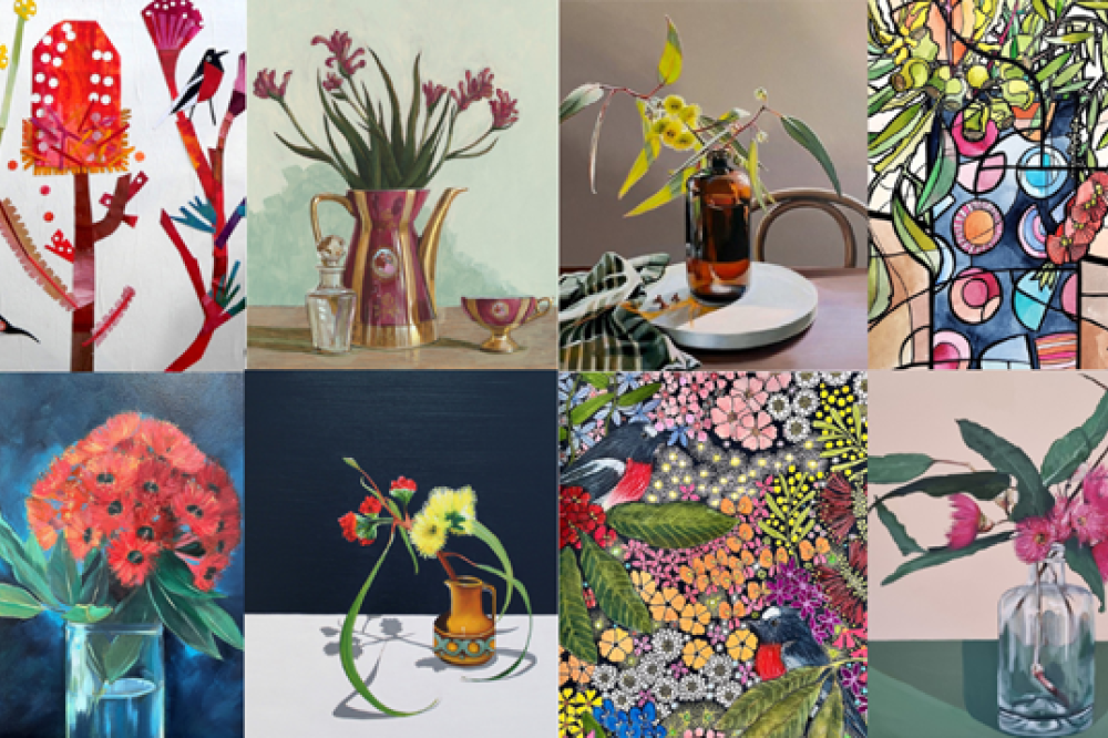 Montage of flower paintings.