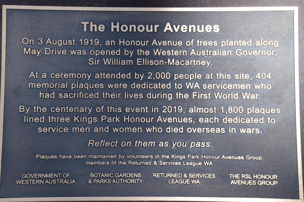 Honour Avenues plaque