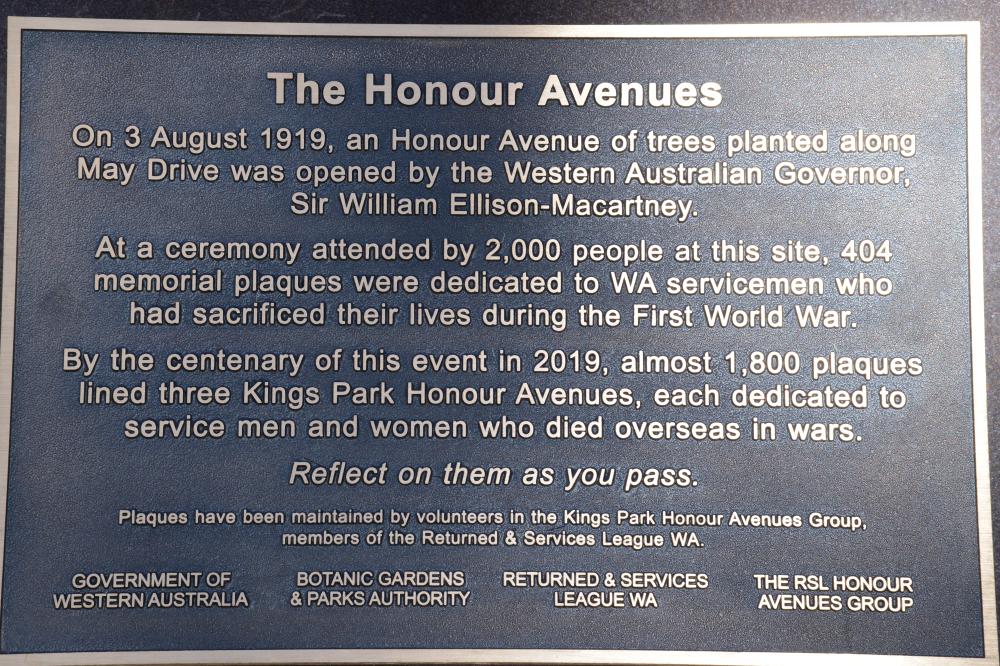 Honour Avenues plaque