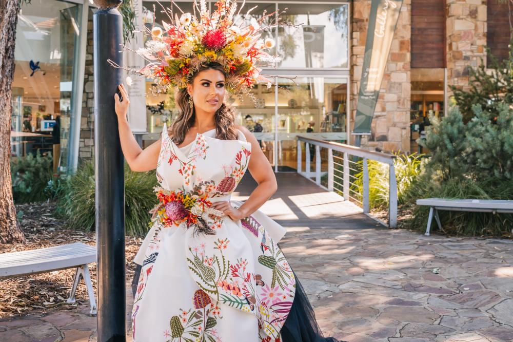 Model wearing 'Floralia' gown.