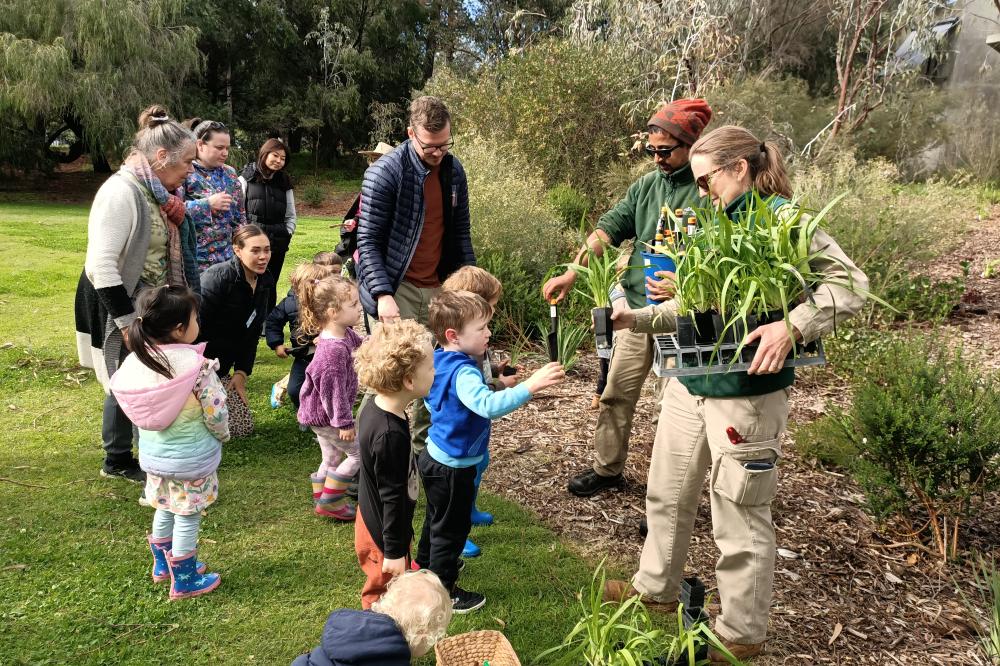 Kings Park Horticulturists with children at a workshop.