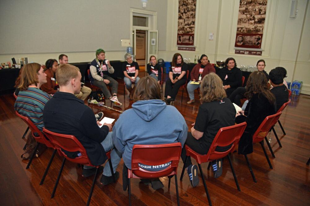 People sitting in a circle.