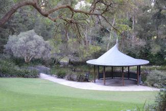 Water Garden Pavilion is a mid-sized pavilion located at the Water Garden behind the Pioneer Womens Memorial in the WA Botanic Garden.