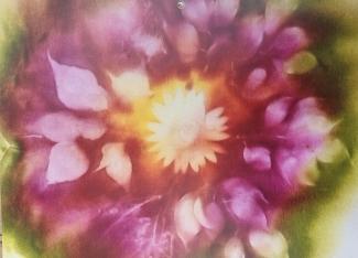 Flower dyed into fabric.