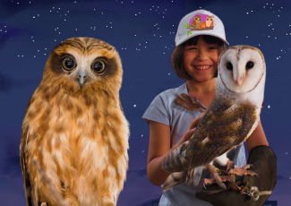 Girl holding an owl.