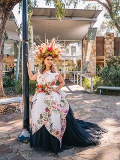 Model wearing 'Floralia' gown.