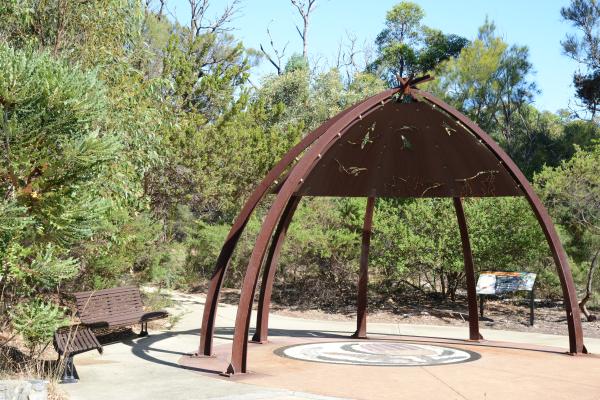 Mia Mia at the entrance to the Bushland Nature Trail.